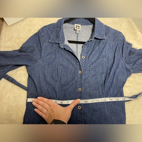 Classic Minimalist Capsule Anne Klein Jean Stretch Blue Long Sleeve Midi Dress - Picture 6 of 7
